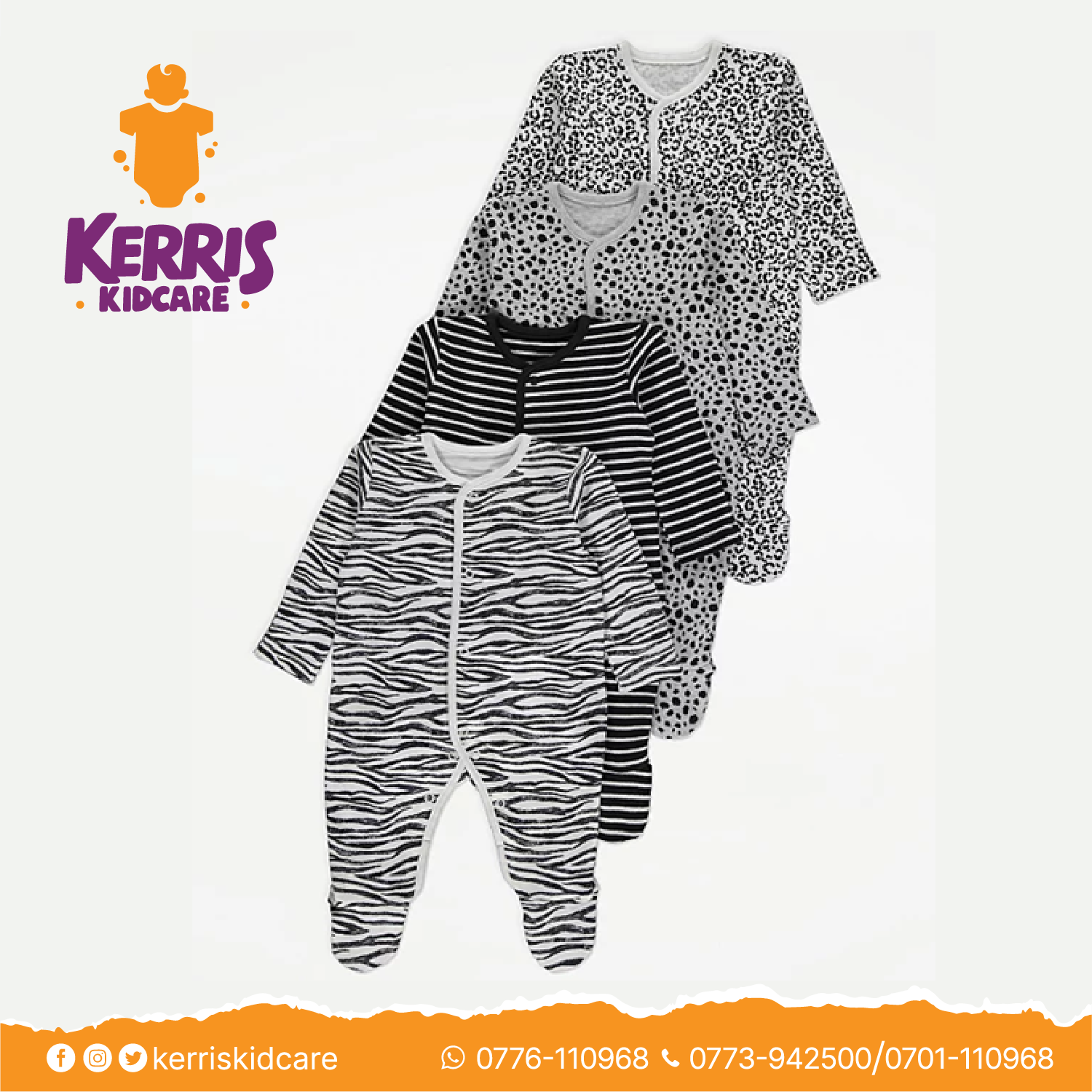 Black Animal Print Sleepsuits
